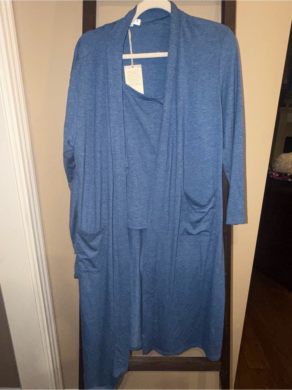 Grace & Lace Slate Blue Long Robe with Pocket Tank
